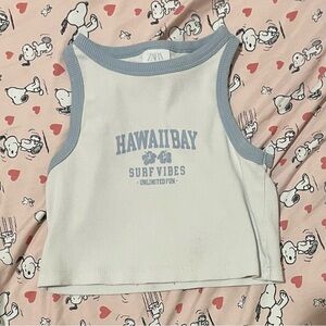 Zara Sporty White and Blue Tank Top